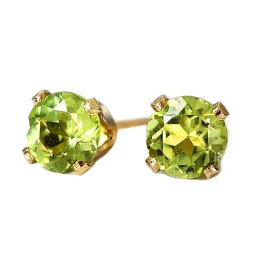 Boucles d'oreilles péridot naturel argent 925 doré solitaire rond 3mm