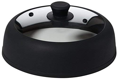 Microondas tapa de la cubierta 10,5 pulgadas de diámetro 3,25 pulgadas Altura para alimentos de cristal con ventilación negro tapa de la cubierta con especial seguro y fácil agarre de silicona mango