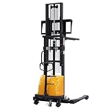 APOLLO Semi-Electric Pallet Stacker, 3300 lbs Capacity, 118' Lifting Height Material Lift, Forklift with Straddle Legs and Forks