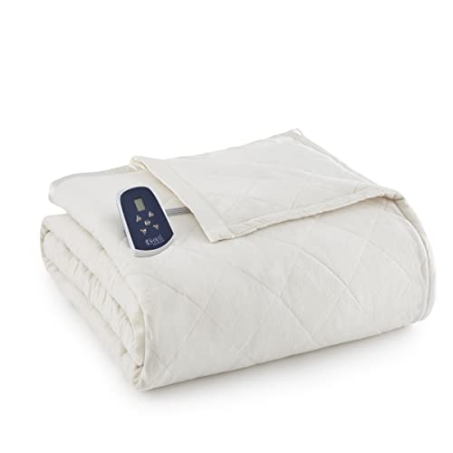 Thermee Micro Flannel Twin-Size Electric Heated Blanket, 10 Heat Settings With Timer & Safety Shutoff, Fast Heating Warm Blanket, Machine Wash & Dry, 85Lx66W, Sand #TOP14