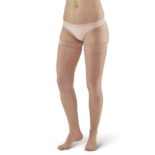 Ames Walker AW Style 285 Signature Sheers 20-30 mmHg Firm Compression Closed Toe Thigh High Stockings w/Top Band Beige Small
