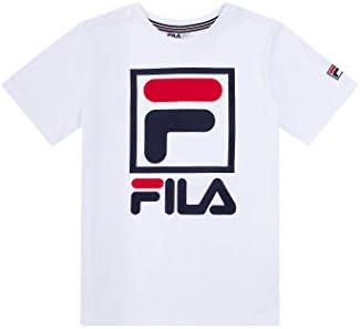 Fila Boys Classic Logo Short Sleeve Tee Shirt Top (Medium, White Stacked Logo)