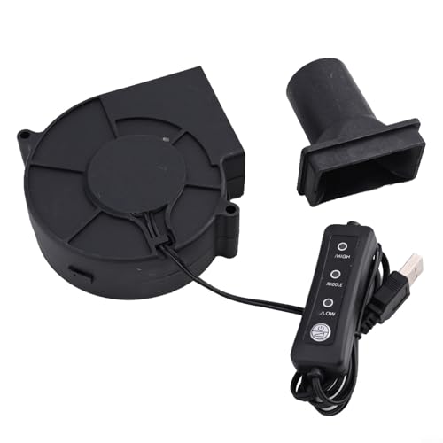 HEIBTENY Ventilador de turbina portátil USB de 5 V para barbacoa con controlador de velocidad integrado, ayuda de encendido y gestión del calor, para camping, portón trasero
