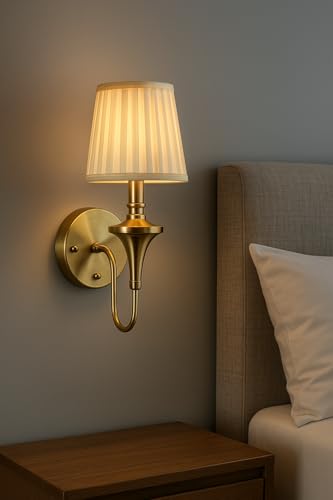 Image of Premium Brass Finish Single Transitional Wall Lamp (with Bulb) Lamp for Bedroom, Living Room, Restaurants, Dining, Coffee Shop, Home Decor