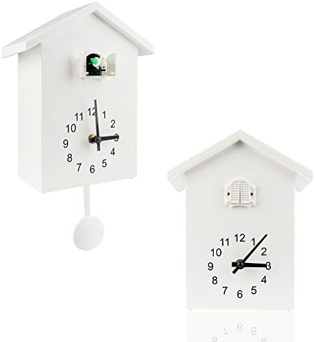 KEYPOWER Cuckoo Clock Cuckoo Wall Clock,Cuckoo Bird Voices Call, Design Clock Pendulum, with Timed Alarm Clock,Bird House, Wall Art Home Living Room Kitchen Office Decoration (White)