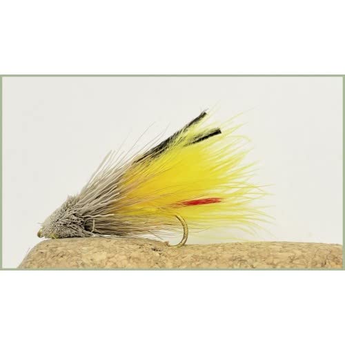 6 Pack of Yellow Muddler Minnow Lure Fishing Flies, Choice of Sizes (10/12)
