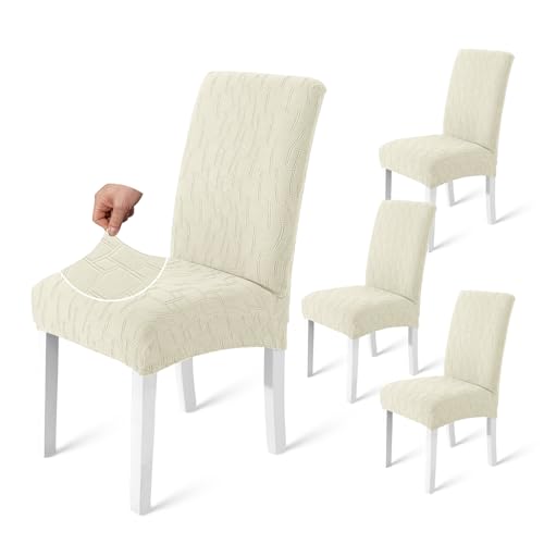 Ystyle Fundas Sillas de Comedor Pack 4 Extensible, Fundas Sillas Elástico Universal Ajustables, Súper Suave Cómodo Antiarañazos para Banquetes Hogar Restaurante Hotel, Beige