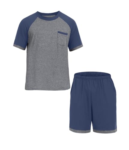 Image of Mens Pajamas Set Lightweight Summer Pjs Sleepwear Soft Comfy Short Sleeve Loungewear With Pocket (S-4X)