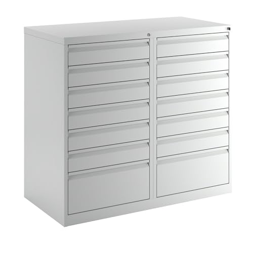 eurokraft | Schubladenschrank | Stahl | HxBxT 900 x 1000 x 500 mm | 14 Schubladen | Schubladen lichtgrau