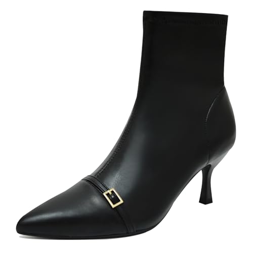 SICARE Kitten Heel Ankle Boots for Women Dressy Pointed Toe Chelsea Boots for Fall Low Heel Stretchy Upper Slip On Comfortable Women Booties for Winter,Black,Size 7.5