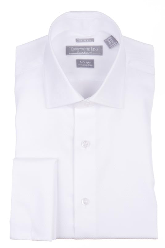 Christopher Lena Men’s 100% Cotton Wrinkle Free French Cuff Formal Tuxedo Shirt