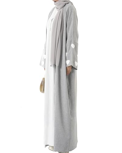 Image of Embroidered Long Sleeve Muslim Cardigan Open Front Dubai Abaya Turkish Pull-On Eid Clothes