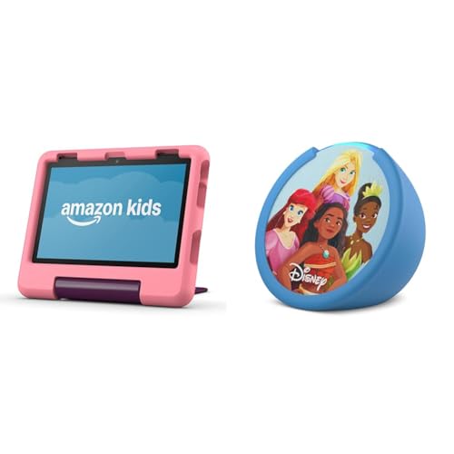 Amazon Kids Entertainment Device Bundle Including Fire HD 8 Kids Tablet (32GB, Disney Princess) + Echo Pop Kids (Disney Princess)