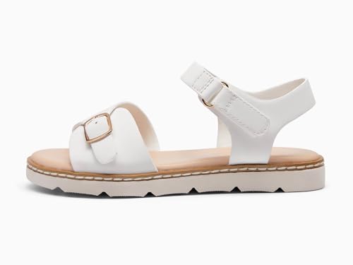 Image of Coutgo Girls Sandals Open Toe Summer Dress Shoes Adjustable Buckle Ankle Strap Comfortable Flats