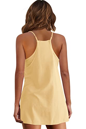 Image of Panadila Womens Summer Sleeveless Mini Dress V Neck Spaghetti Strap Sundress Athletic Short Dress with Pockets