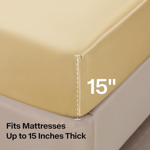 BEDELITE Satin Fitted Sheet and Pillowcase Set, Luxury Soft Similar to Silk Bottom Bedsheet with Elastic Corner Straps, Deep Pocket up to 15 Inch, 1 Fitted Sheet and 1 Pillowcase(Twin, Champagne)