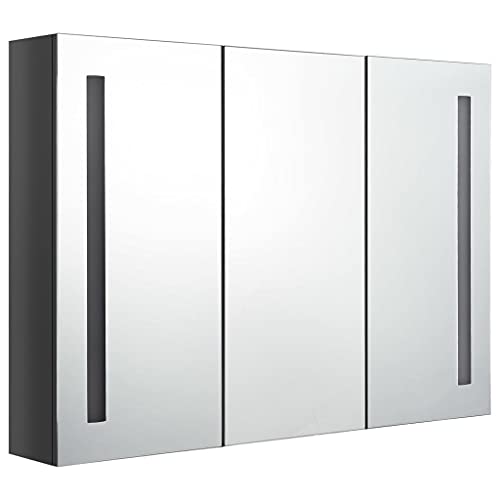 vidaXL LED Bathroom Mirror Cabinet with Energy Efficient Lighting, MDF Melamine Finish, Ample Storage,Shining Gray, 35