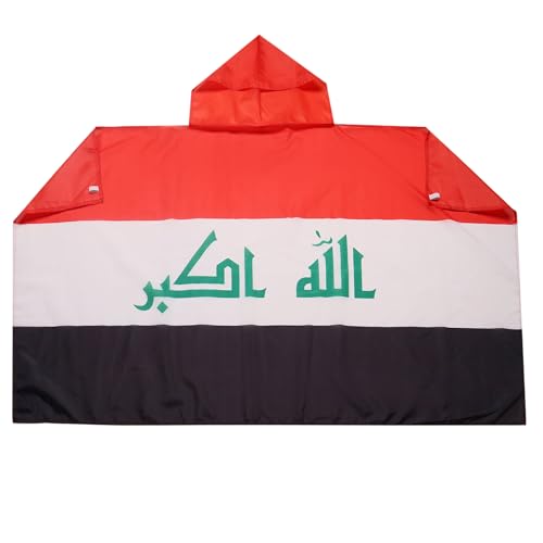 AZ FLAG Bandiera Iraq, 150 x 90 cm, mantello bandiera irachena 100% poliestere, con maniche integrate, body flag 80 g