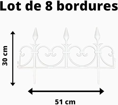 FISHTEC - Flexible Gartenbegrenzung aus Kunststoff im 8er Set - Gesamtlänge 4,08 m - Für Beete Rasenflächen Wege und Gartenbereiche - Einfache Montage - Farbe Weiß - Maße 50 x 30 cm