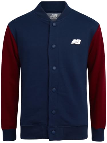 New Balance Boys Bomber Jacket - Lightweight Button Up Cotton Fleece Bomber Varsity Jacket for Boys with Pockets (8-20)
