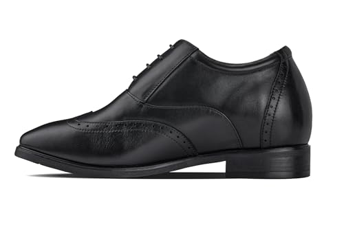 CALTO Men's Invisible Height Increasing Elevator Shoes - Black Leather Lace-up Brogue Wing-tip Oxfords - 3.2 Inches Taller - G51123 - Size 10 D(M) US3