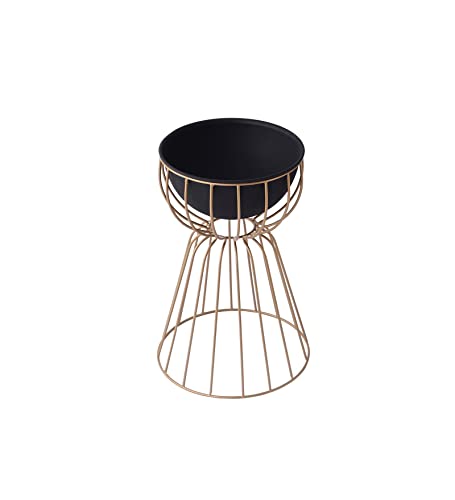 Image of Decor de Maison Handcrafted Twin Medium Bloom Floor planters|Modern Planters |Decorative Metal Planters for Lawn /Garden /Balcony / |Luxury Planter for Living Room /Office /Home (Black Bowl, Small)