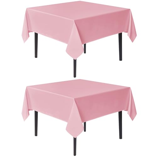 sancua Square Tablecloths 54x54 Inch, 2 Pack - Pink Fabric Table Cloth for Square or Round Tables, Washable Polyester Table Cover for Dinner, Holiday Party, Decorative Display Tables