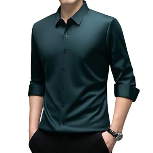 Camisa de manga larga para hombre elástica sin arrugas con forro cálida negocios ocio otoño invierno