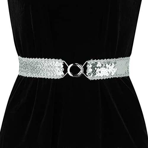Allegra K Womens Glitter Skinny Stretchy Waist Belts Sequins Decor Elastic Belts for Dresses4