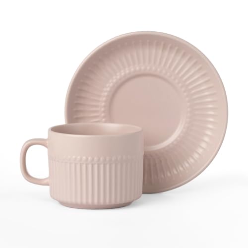 Image of Clay Craft Fine Ceramic Crimson Ivory Cups & Saucer, Set of 12, Cups for Tea & Coffee, Gift Set, Elegant Design for Home and Kitchen and Can Be Gifted to Your Loved Ones On Any Occassions