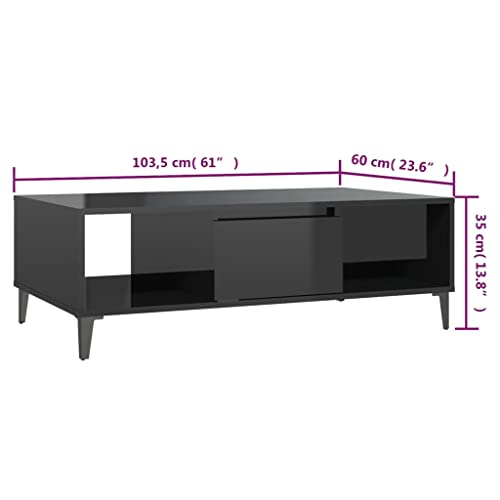 Table basse noire brillante table de salon moderne bois métal - 4