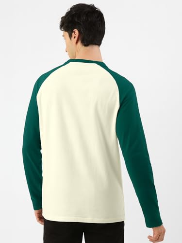 Image of Veirdo Pure Cotton Regular Fit Round Neck Front Chest Typographic Logo Printed Raglan Full Sleeve T-Shirt for Men (Colors: Green, Brown & Maroon)