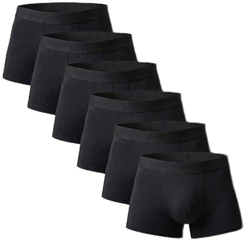 Image of ZRWASKA® 6 Pack Mens Boxers with Elastic Waist Black Plain, Greek Band Stretchy Trunk Super Soft Boxer Shorts Mens Underwear for Everyday Wear Underpants for Men UK Black Size XXL