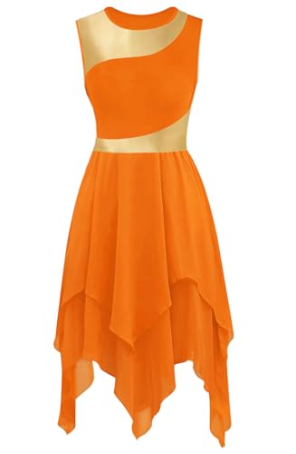 yrsZX Women\'s Praise Dance Overlays Dress Sleeveless Irregular Flowy Skirt Worship Liturgical Tunic Lyrical Dance Costume Tag L, Orange