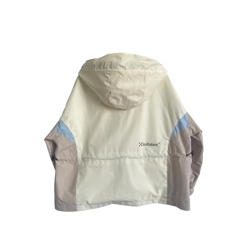 Classic Hooded Jacket, Color Block Design, Cream White with Light Blue and Khak2