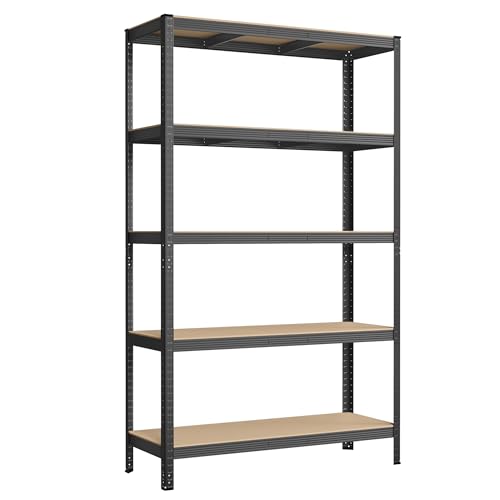 SONGMICS Estantería Pesada de 5 Niveles, Estantería de Acero, Montaje Rápido, Garaje, Almacén, Trastero, Carga de 750 kg, 60 x 120 x 200 cm, Gris GLR060G01