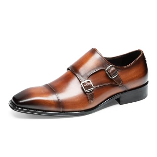 Loafers for Men - Genuine Leather Cap Toe Monk Strap Shoes | Double Buckle Dress Shoes for Business