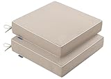 MIULEE Beige Outdoor Chair Cushions Set of 2, 19x19x3 Inch Waterproof Patio Seat Cushions for Outdoor Furniture Couch Sofa, 3 Year Color Fastness High Density Foam with Adjustable Ties
