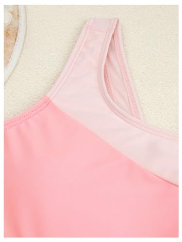 OYOANGLE Girl's Color Block Tummy Control One Piece Swimsuit Asymmetrical Neck Monokini Bathing Suits4