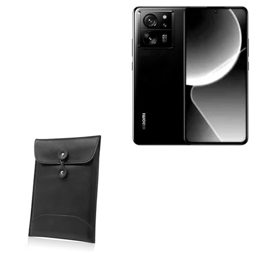 BoxWave Case Compatible with Xiaomi 13T - Nero Leather Envelope, Leather Wallet Style Flip Cover