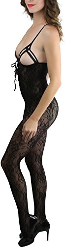 Image of ToBeInStyle Women's Bodystocking Crotchless Peek-A-Boo Fishnet Lace Bodysuit