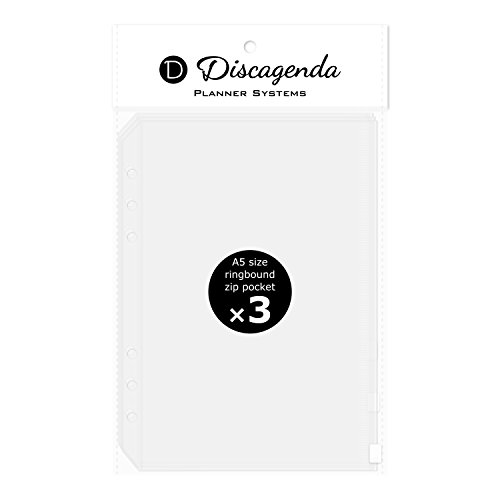 Discagenda Clear Zip Pocket Pouch A5 (5.8X8.3In) Size, 3 Pack For 6-Ring Ringbound Planner Personal Organizer #TOP16