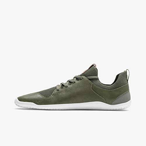 Vivobarefoot Primus Knit, Womens Leather Premium Lifestyle Shoe, with Barefoot Sole Green, DUSTY OLIVE LEATHER, 354