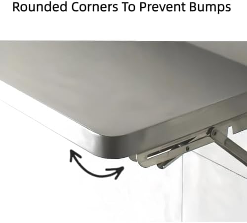 304 Stainless Steel Wall Mounted Folding Desk, Heavy Duty Floating Workbench, Supports 220 lbs, Ideal for Bar, Bedroom, Garage, Space-Saving Design