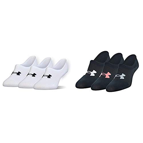 Under Armour Women's Essential Ultra Low Socks, 3-Pair, White, Shoe Size 6-9 and Women's Essential Ultra Low Socks, 3-Pair, Black Assorted, Medium (Women's 9-11 Shoe)