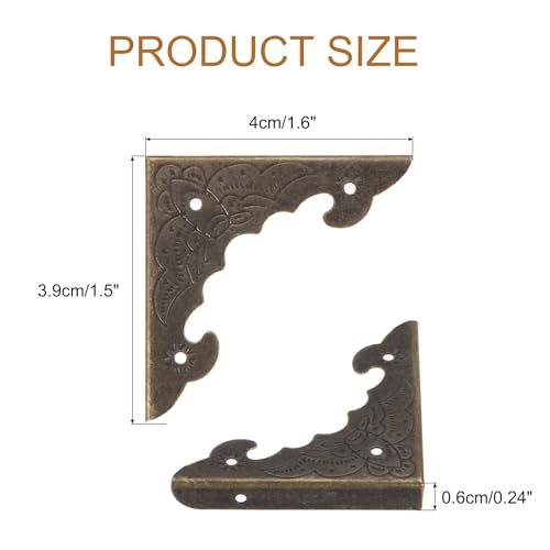 Image of uxcell 30pcs Vintage Corner Protector 1.6 inchx1.5 inchx0.2 inch Decorative Metal Edge Corner Protectors Brackets with Mounting Nails for Box Wooden Case Chest Table Desk Bronze