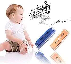 AMOR PRESENT Kids Harmonica, 2PCS for Toddlers 10 Holes Translucent with Case, Party Birthday Gifts (Orange and Blue)