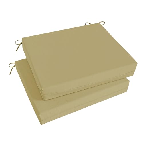 Image of Basic Beyond Outdoor Chair Cushions Set of 2, Square Corner Outdoor Cushions for Patio Furniture, Water Resistant Patio Chair Cushions with 2 Ties, 18.5x16x3, Khaki