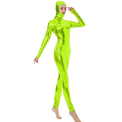 FASHION QUEEN 17 Colors Lady Open Face Masked Zentai Sexy Dancing Hooded Unitard (Light Green,4XL)