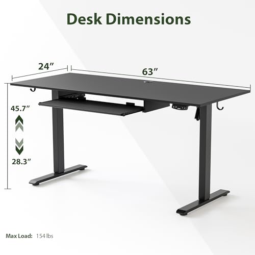 Image of Agilestic Height Adjustable Desk with Keyboard Tray, 63 x 24 Inches Electric Standing Desk, Stand up Computer Table with Memory Preset, Gaming Modern Lift Motorized Gaming Workstation, Black